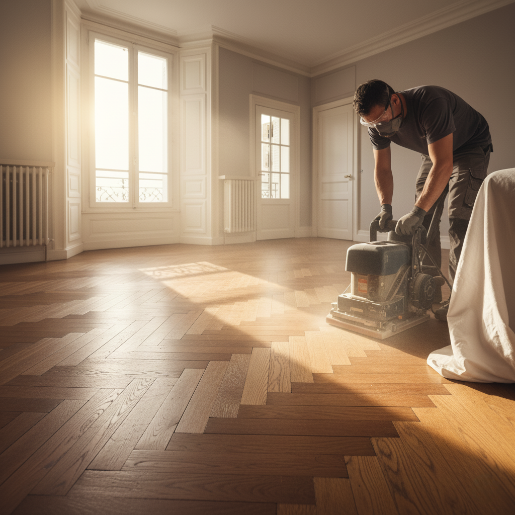 Ponçage parquet Deauville pour redonner éclat et douceur à vos sols. Travail soigné, conseil pro et intervention dans les communes voisines de la côte.