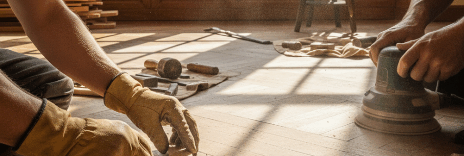 Restauration de parquet à Honfleur. Travail soigné, respect du bois ancien, réparations précises et finitions adaptées. Intervention dans les communes voisines.